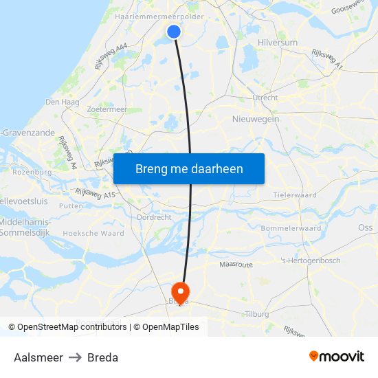 Aalsmeer to Breda map