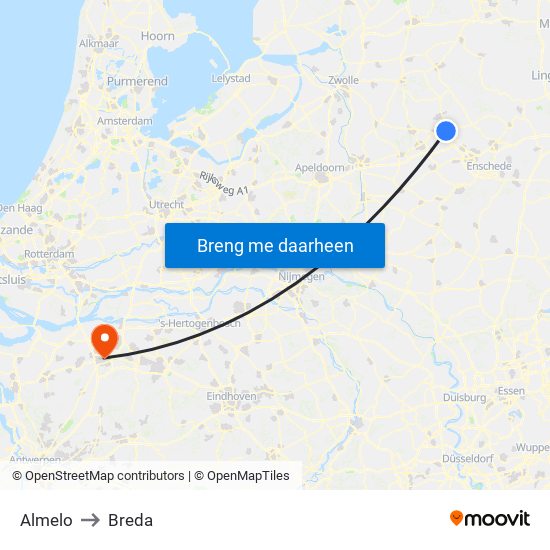 Almelo to Breda map