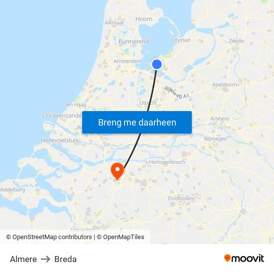 Almere to Breda map