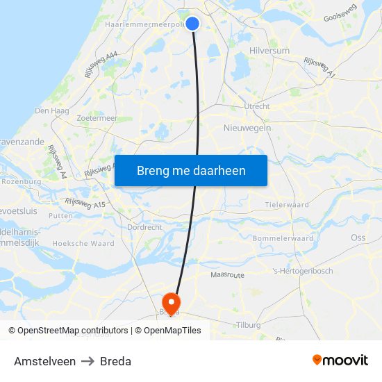 Amstelveen to Breda map