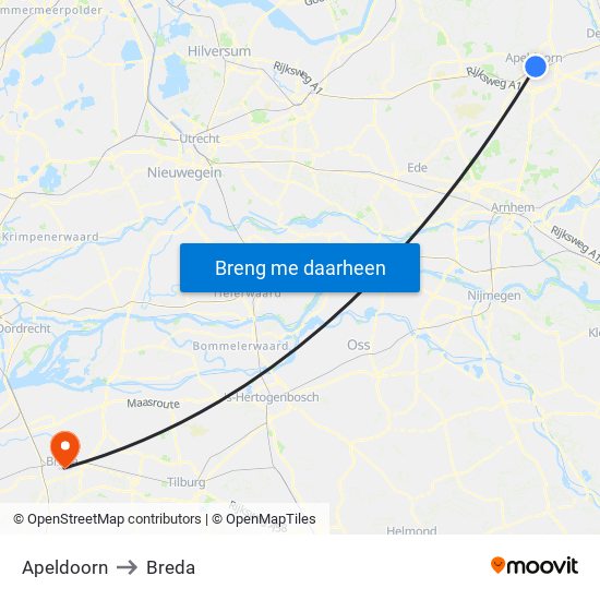 Apeldoorn to Breda map