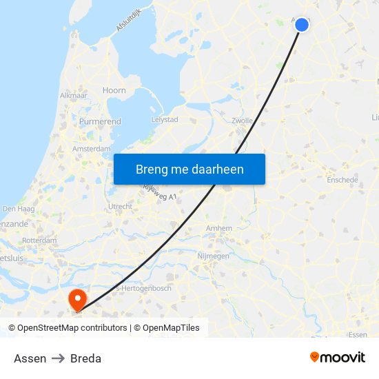 Assen to Breda map