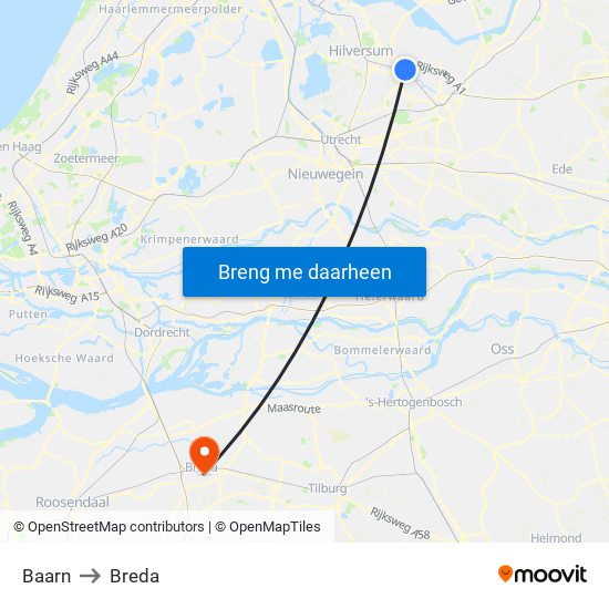 Baarn to Breda map