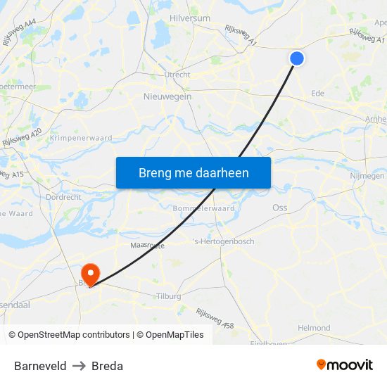 Barneveld to Breda map