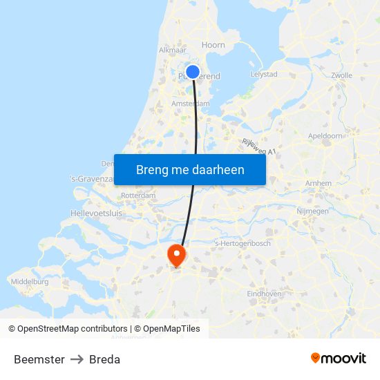 Beemster to Breda map