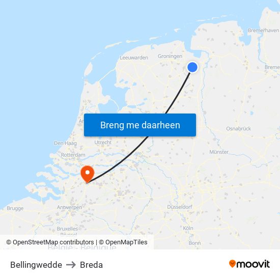 Bellingwedde to Breda map