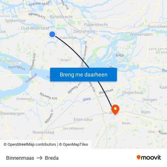 Binnenmaas to Breda map