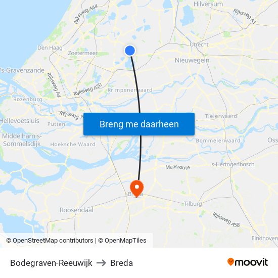 Bodegraven-Reeuwijk to Breda map