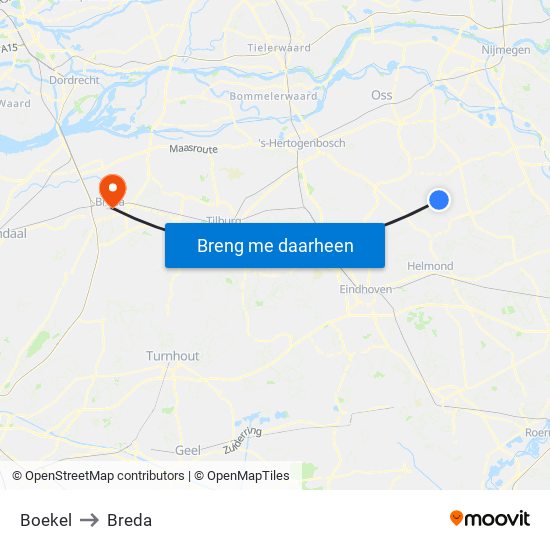 Boekel to Breda map