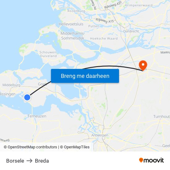 Borsele to Breda map