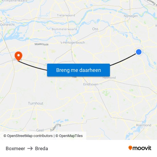 Boxmeer to Breda map
