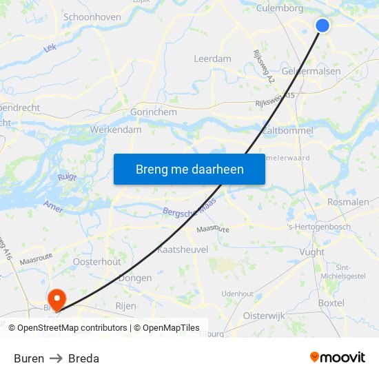 Buren to Breda map