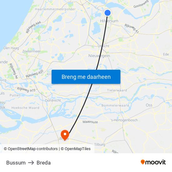 Bussum to Breda map