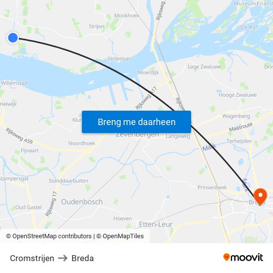 Cromstrijen to Breda map