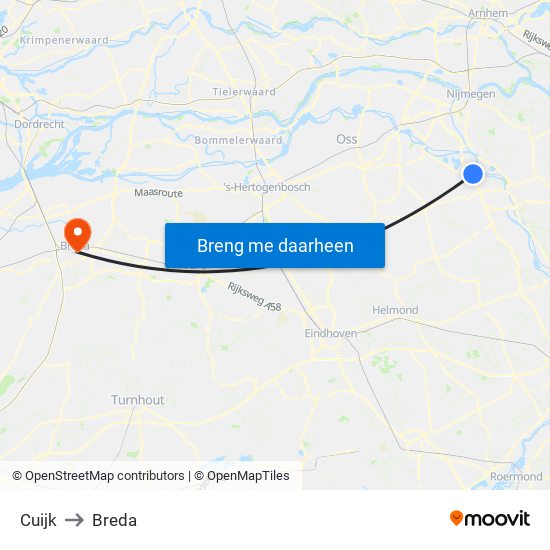 Cuijk to Breda map