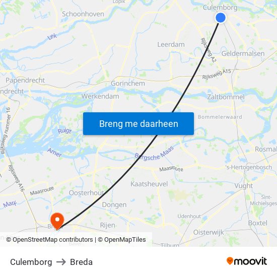 Culemborg to Breda map