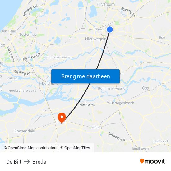 De Bilt to Breda map