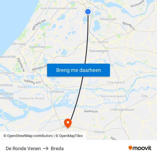 De Ronde Venen to Breda map