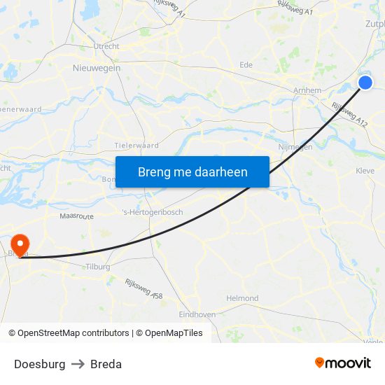 Doesburg to Breda map