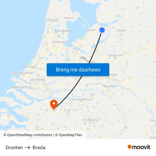 Dronten to Breda map