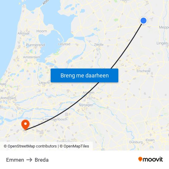 Emmen to Breda map