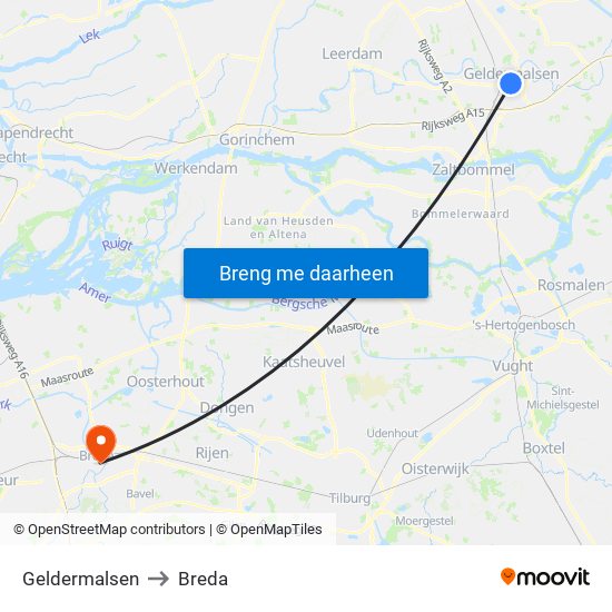 Geldermalsen to Breda map