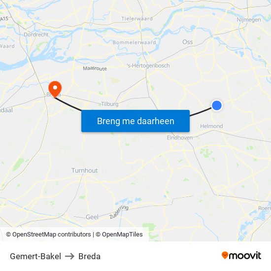 Gemert-Bakel to Breda map