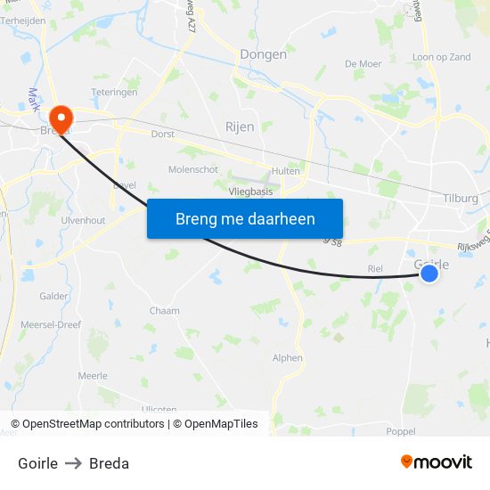 Goirle to Breda map