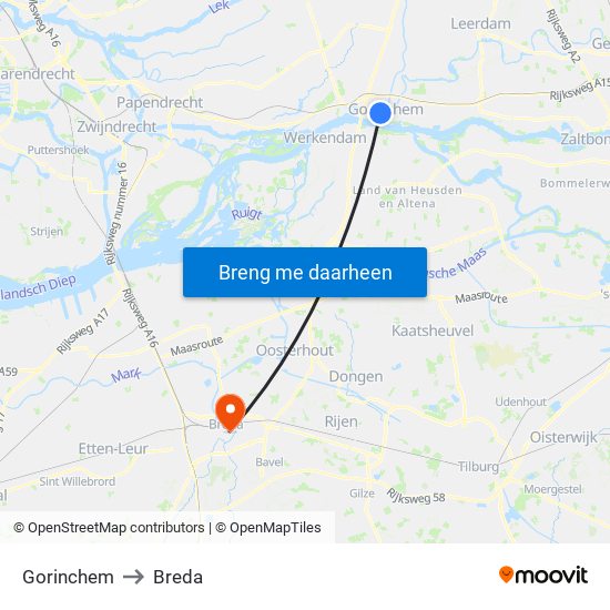 Gorinchem to Breda map