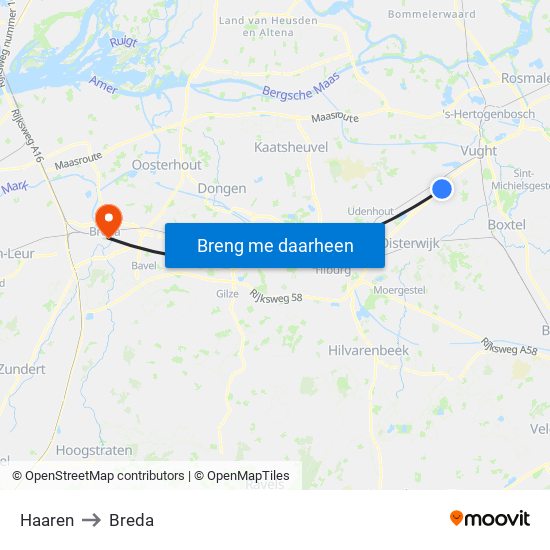 Haaren to Breda map