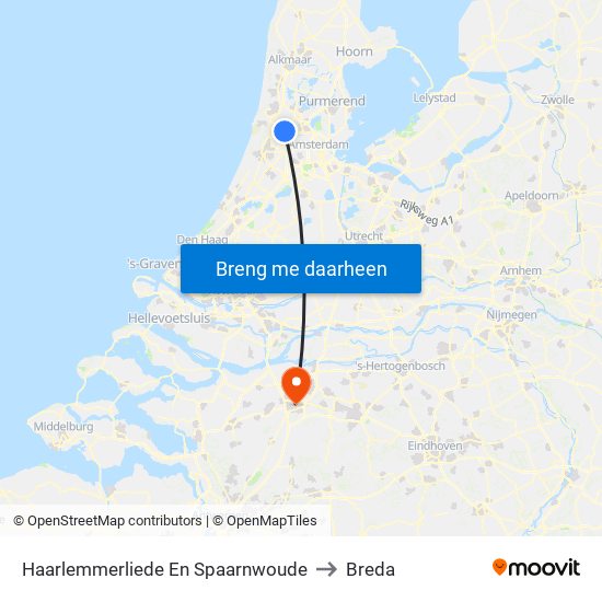 Haarlemmerliede En Spaarnwoude to Breda map