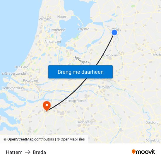 Hattem to Breda map