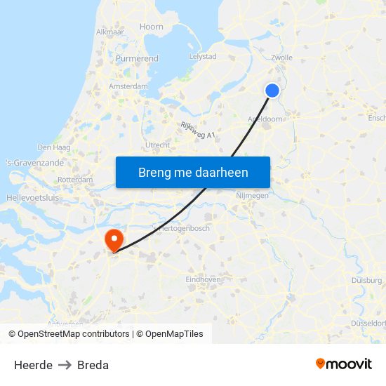 Heerde to Breda map