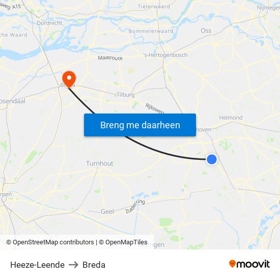 Heeze-Leende to Breda map