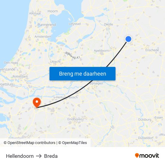 Hellendoorn to Breda map