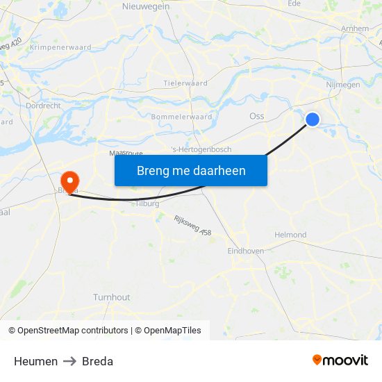 Heumen to Breda map