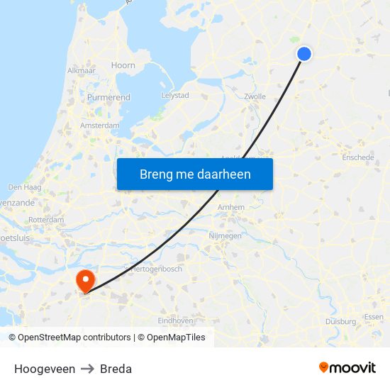 Hoogeveen to Breda map
