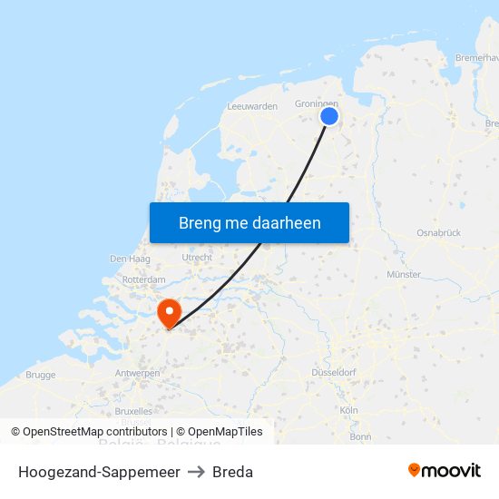 Hoogezand-Sappemeer to Breda map