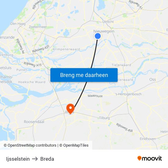 Ijsselstein to Breda map