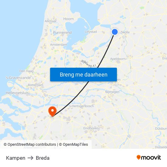 Kampen to Breda map
