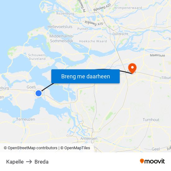 Kapelle to Breda map