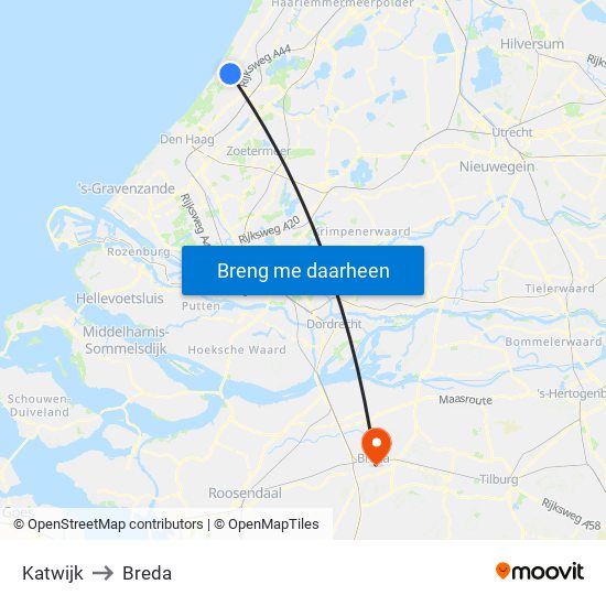 Katwijk to Breda map