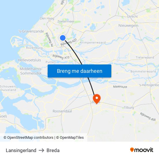 Lansingerland to Breda map