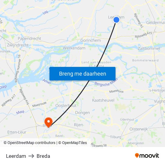 Leerdam to Breda map