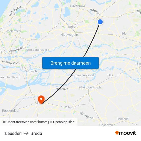 Leusden to Breda map