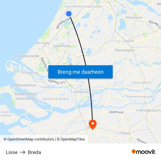 Lisse to Breda map