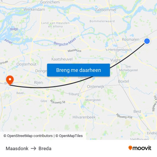 Maasdonk to Breda map