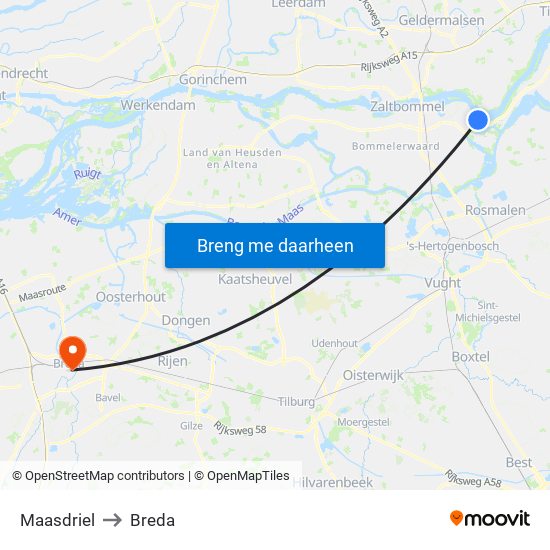 Maasdriel to Breda map