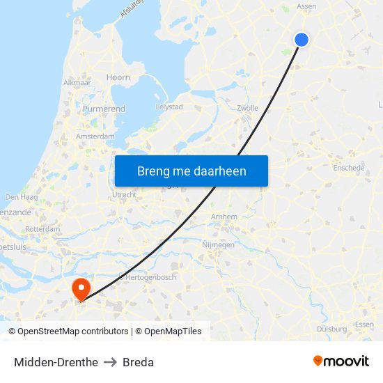 Midden-Drenthe to Breda map
