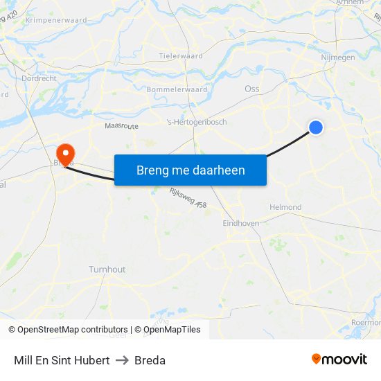 Mill En Sint Hubert to Breda map